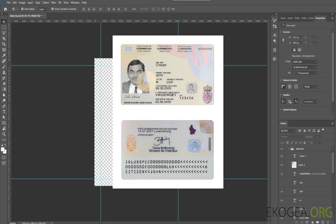 Carte d'identité luxembourgeoise template Carte d'identité luxembourgeoise template